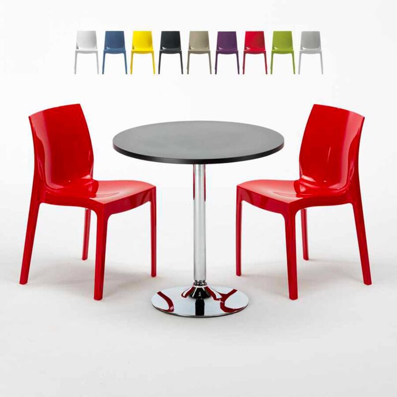 Table Carrée Noire 90x90cm Avec 4 Chaises Colorées Grand Soleil Set  Extérieur Bar Café ARM Bistrot Passion Couleur: Noir