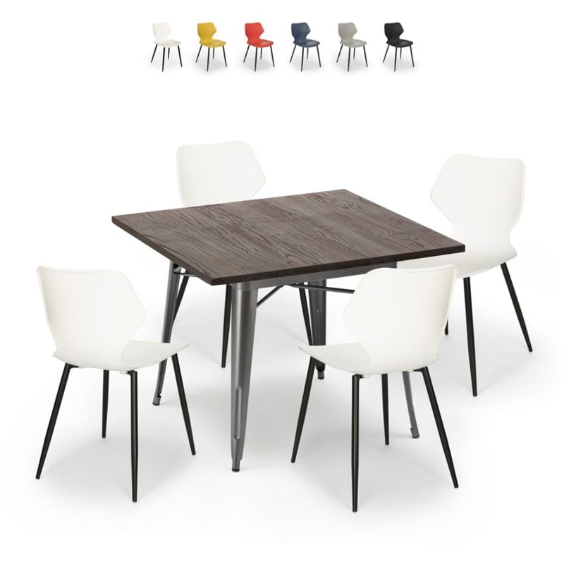 4 Chaises Polypropylène Table Blanc 90x90cm Horeca Dustin White