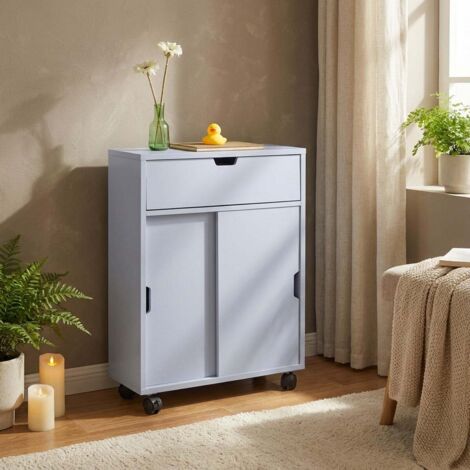 Yaheetech Armoire de salle de bain avec 1 étagère ouverte et 2 tiroirs et 1 étagère réglable
