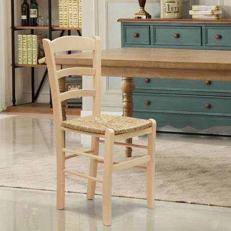 Chaise de cuisine salle à manger bar et restaurant en bois et assise en paille Paesana  Couleur: bois neutre