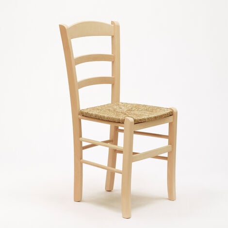Chaise de cuisine salle à manger bar et restaurant en bois et assise en paille Paesana  Couleur: bois neutre