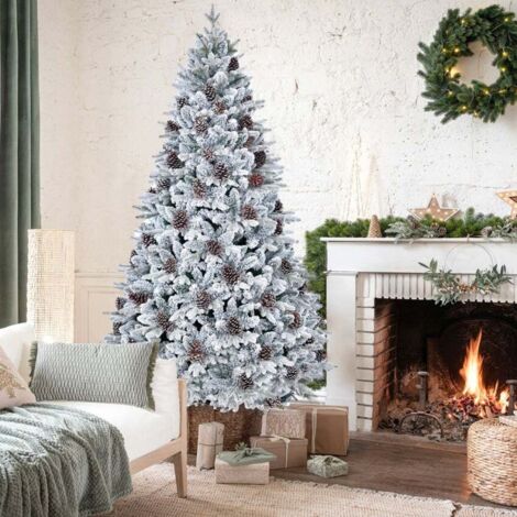 Sapin De Noël Artificiel 150 Cm Avec Neige Et Pommes De Pin - PVC Réaliste, Montage Facile, Support Métal Stable
