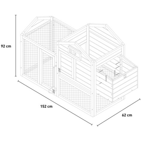 Poulailler en bois de jardin extérieur pour poules pondeuses 152x62x92 Marf