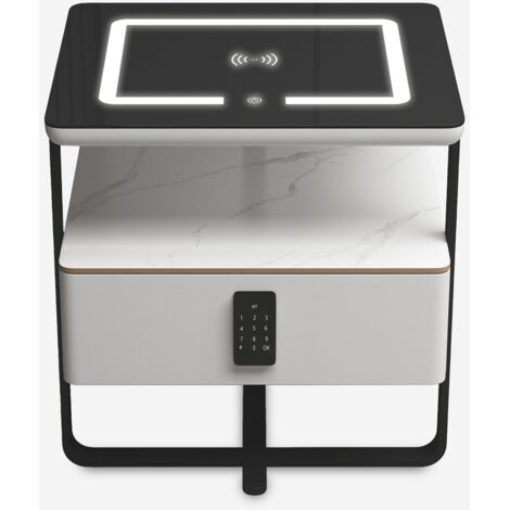 Table De Chevet Avec Chargeur USB WOLTU - 2 Tiroirs, LED RGB, Prises Intégrées