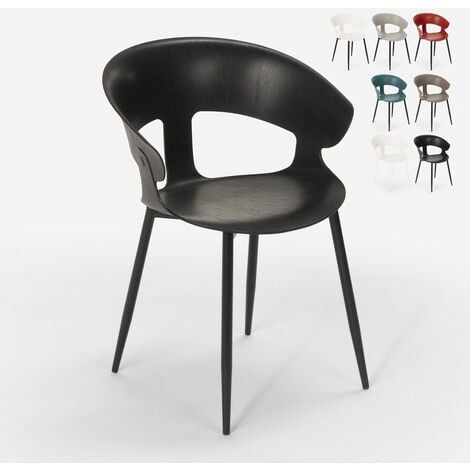Chaise design moderne en métal polypropylène pour cuisine bar restaurant Evelyn  Couleur: Noir