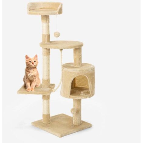 Arbre A Chat 3 Etages Colonne En Corde De Sisal Balle En Peluche 115 Cm Birman Beige