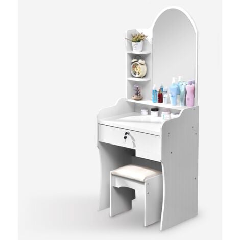 Coiffeuse et table de maquillage mobile avec miroir et tabouret Flora