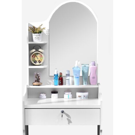 Coiffeuse et table de maquillage mobile avec miroir et tabouret Flora