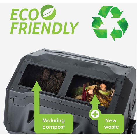 Composteur de jardin - bac à compost pour déchets - rotatif 360° - double  chambre 160 L - acier noir PP vert gris