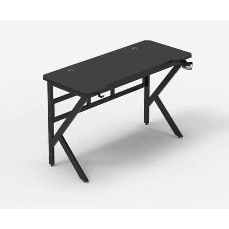 Bureau de jeu ergonomique en carbone 120x60cm avec porte-gobelet Couleur:  Noir