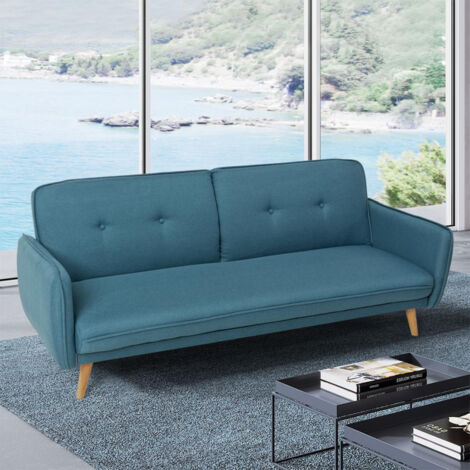 Canapé convertible 3 places clic clac design nordique en tissu Merida - Bleu