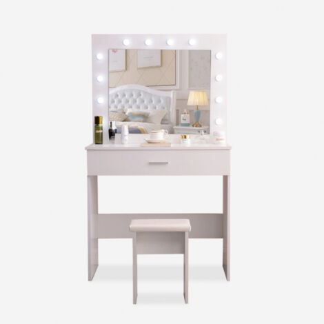 Coiffeuse table de maquillage avec miroir à LED et tabouret Gaia