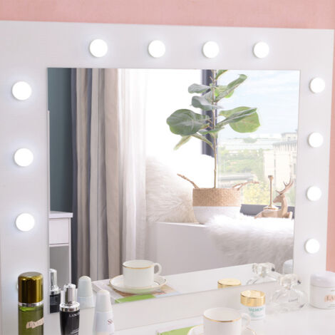 Coiffeuse table de maquillage avec miroir à LED et tabouret Gaia