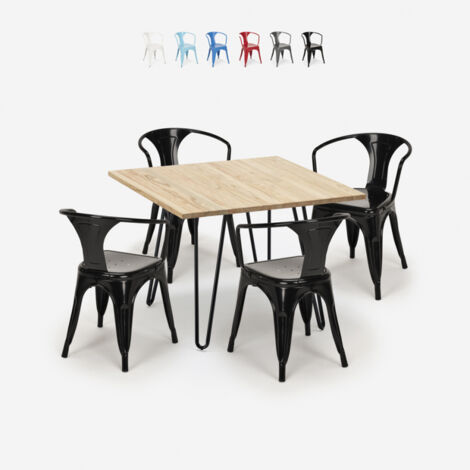 table 80x80 design industriel + 4 chaises style bar cuisine bar reims light - Noir