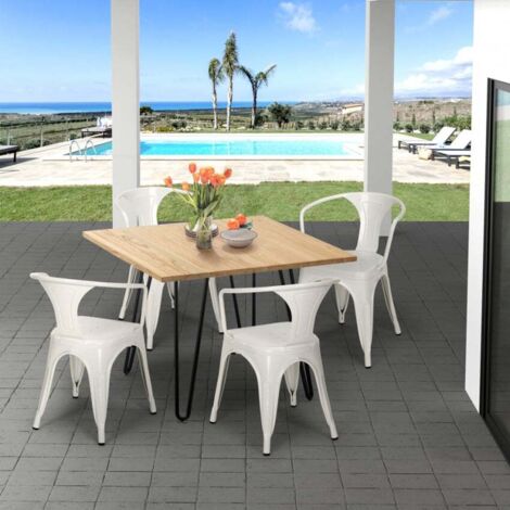 table 80x80 design industriel + 4 chaises style bar cuisine bar reims light - Noir
