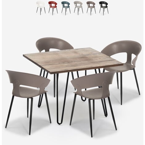 Ensemble table et 5 chaises Liang Métal Noir et Bois chêne clair