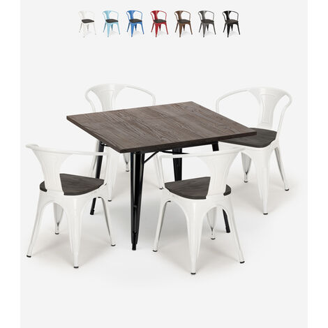 Chaise de cuisine (lot de 4) en métal et bois coloris blanc Forci