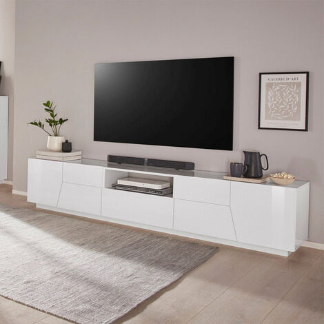 Meuble TV mural blanc et bois pour salon