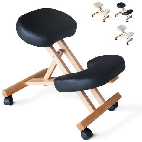Tabouret chaise ergonomique siège assis genoux sur roulettes réglable  synthétique crème bur04098 - Conforama