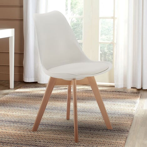 chaise de bar et salle à manger au design scandinave avec coussin nordica  Tulipan Couleur: Blanc