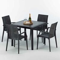 Table Carrée Noire 90x90cm Avec 4 Chaises Colorées Grand Soleil Set Extérieur Bar Café ARM Bistrot Passion | Noir