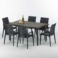 Table rectangulaire 6 chaises Poly rotin resine 150x90 marron Focus | Bistrot Arm Anthracite noir