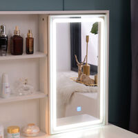 Table de maquillage mobile avec miroir coulissant à LED et tabouret Andrina