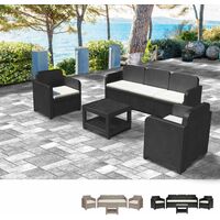 Salon de jardin Grand Soleil Positano en Poly-rotin Canapé table basse fauteuils 5 places pour extérieurs | Noir