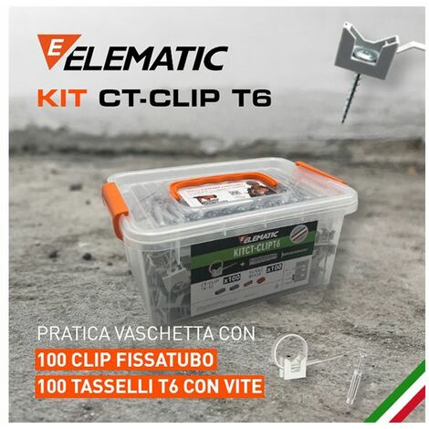 Vaschetta Elematic 100 Clip Fissatubo CT-CLIP + 100 Tasselli T6 con Vite a Testa Piatta - KITCT-CLIPT6