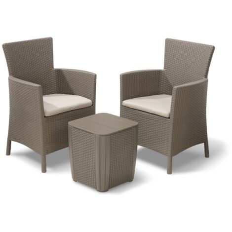 Salottino da Esterno Keter Iowa Balcony 3PZ in Resina con Cuscini Cappuccino - K224383