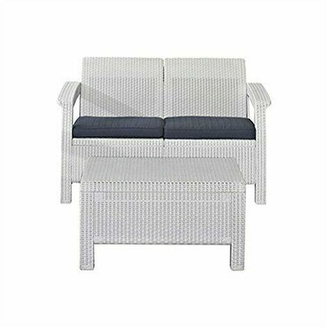 Salottino da Esterno Keter Corfù Lounge Set 4PZ in Resina con Cuscini  Rattan Bianco - K197159