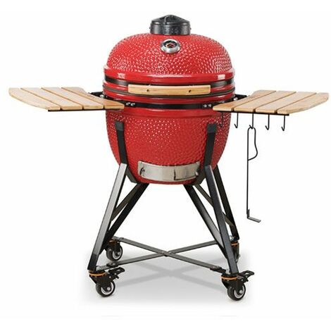 barbecue a carbone kamado bono "media 20" in ceramica rosso con rotelle 78x60x75 cm (1/4)