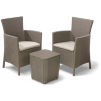 Salottino da Esterno Keter Iowa Balcony 3PZ in Resina con Cuscini Cappuccino - K224383