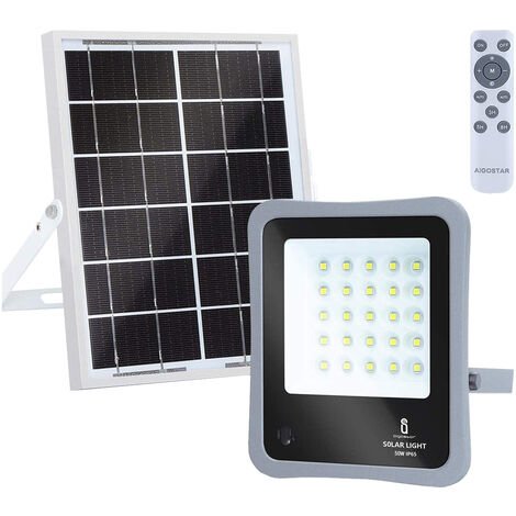 Proiettore LED 50W 6400K AIGOSTAR - Sensore, Pannello Solare e Telecomando