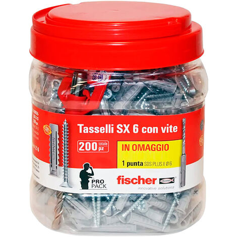 Tassello Nylon con Vite SX 6 S 200 pz FISCHER - con Punta SDS Plus II