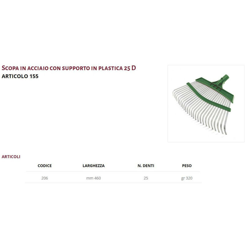 Scopa In Acciaio ARCHMAN – 25 Denti, Larghezza 46 Cm, Con Supporto In Plastica Resistente