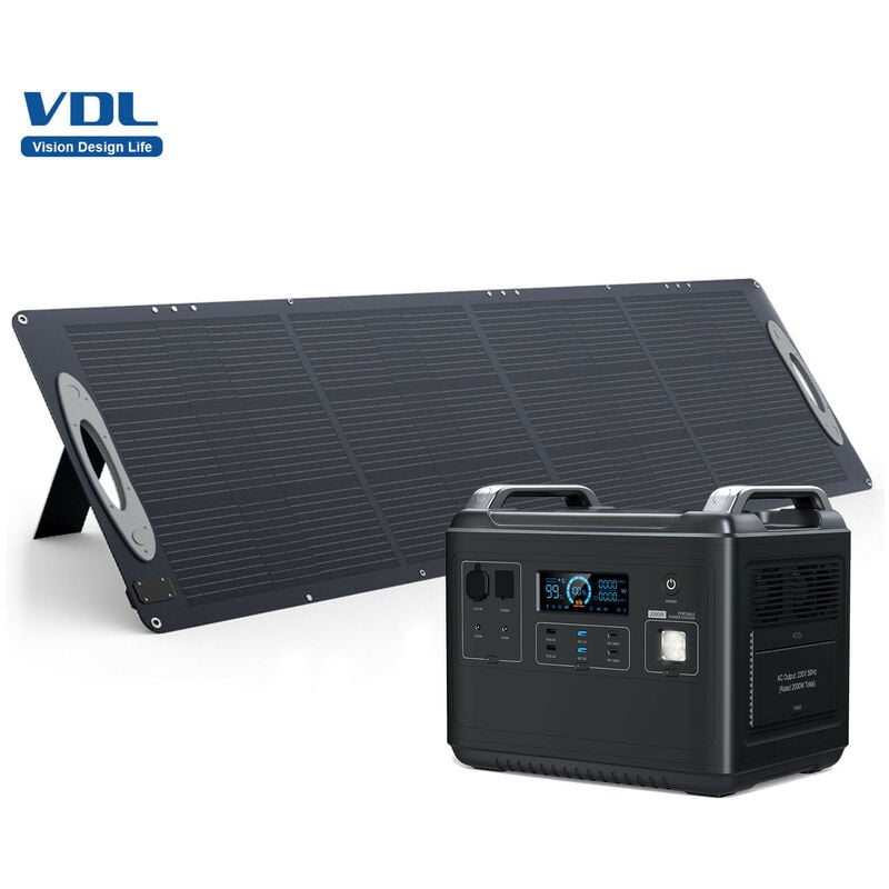 VDL Portable Power Station 1997Wh/2000W mit 200W Solar Panel  Schnellladegenerator für Home Outdoor Camping Notfall
