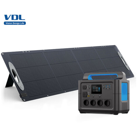 VDL Portable Power Station 1228Wh/1500W mit 200W Solar Panel  Schnellladegenerator für Home Outdoor Camping Notfall