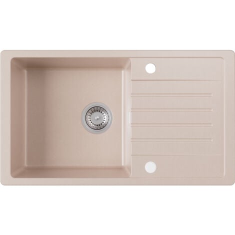 CECIPA Evier 1 bac avec égouttoir 78x45cm - Evier de Cuisine Deux directions d'installation Evier de Cuisine en Quartz et résine Couleur Avoine