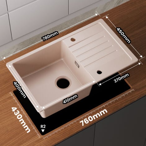 CECIPA Evier 1 bac avec égouttoir 78x45cm - Evier de Cuisine Deux directions d'installation Evier de Cuisine en Quartz et résine Couleur Avoine