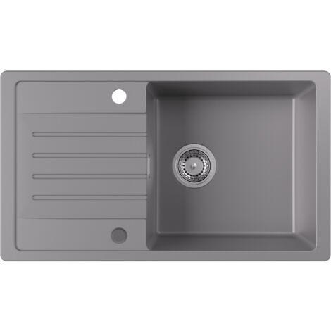 CECIPA Gris Evier 1 bac avec égouttoir 78x45cm - Evier de Cuisine Deux directions d'installation Evier de Cuisine en Quartz et résine