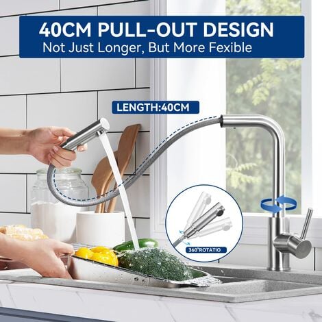 Cecipa robinet cuisine avec douchette Mitigeur douchette d'évier extractible à 2 Jets Mitigeur de cuisine pivotant à 360°