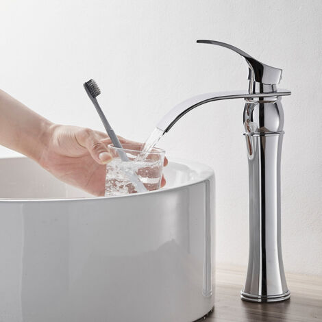 2PCS Auralum Max Moderne Mitigeur De Lavabo Rond Avec Haut Bec Robinet En Casacade A Bec Allonge Pour Salle De Bain Eu Modele 87073232