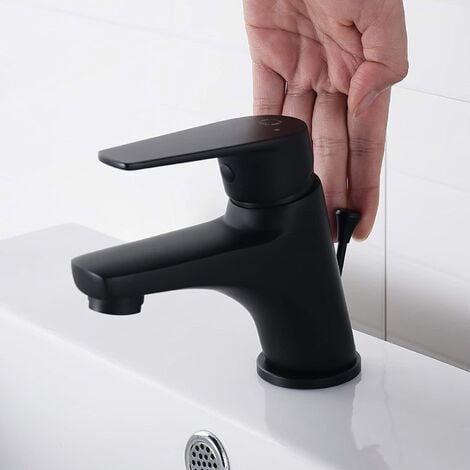CECIPA Mitigeur lavabo Robinet avec levier de vidange Noir Laiton
