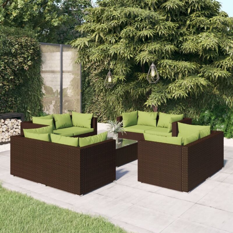 9 pz Set Divani da Giardino，Salotti da Giardino，Set Mobili da