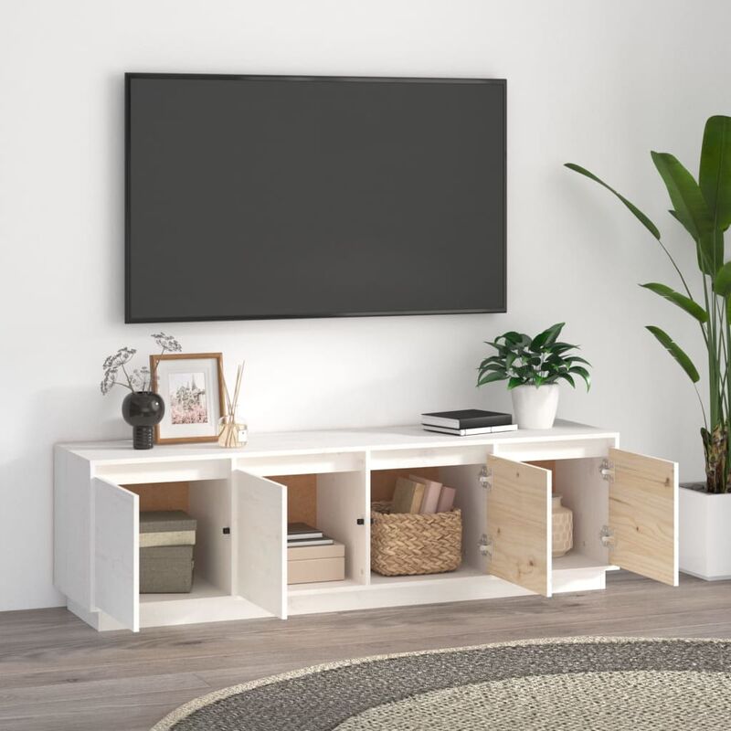 Mobile Porta TV，Mobili TV，Supporto per TV da Soggiorno Bianco 156x37x45 cm  in Legno Massello di Pino NVIW92344 BonneVie