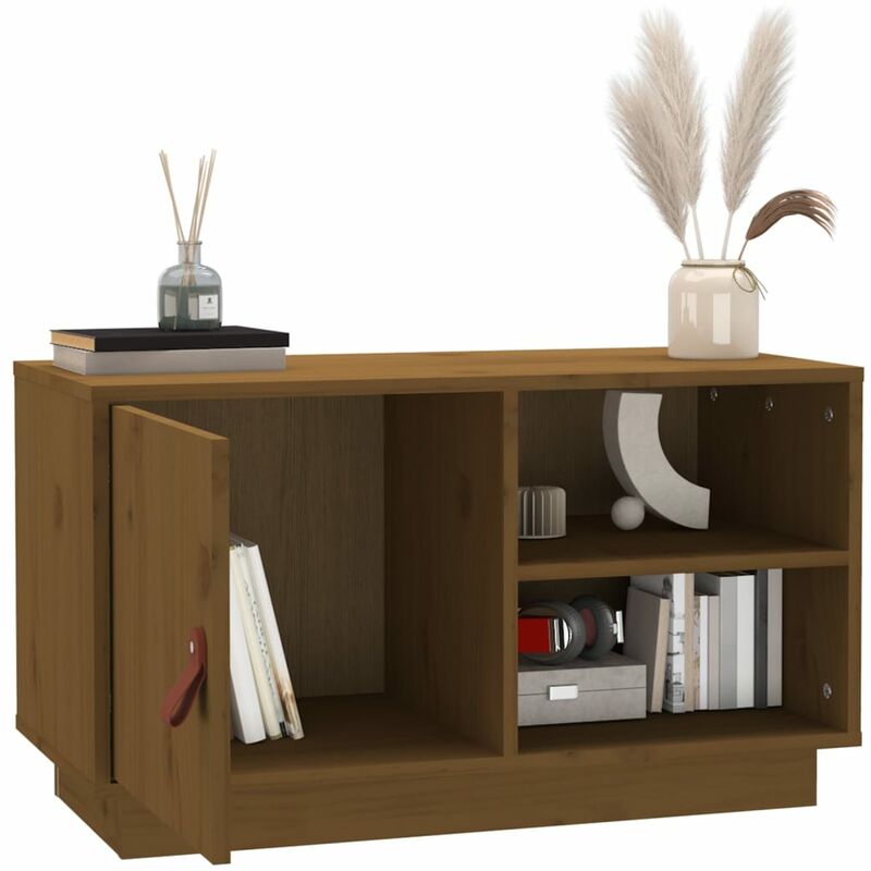 Mobile Porta TV，Mobili TV，Supporto per TV da Soggiorno Miele 70x34x40 cm in  Legno Massello di Pino NVIW66945 BonneVie