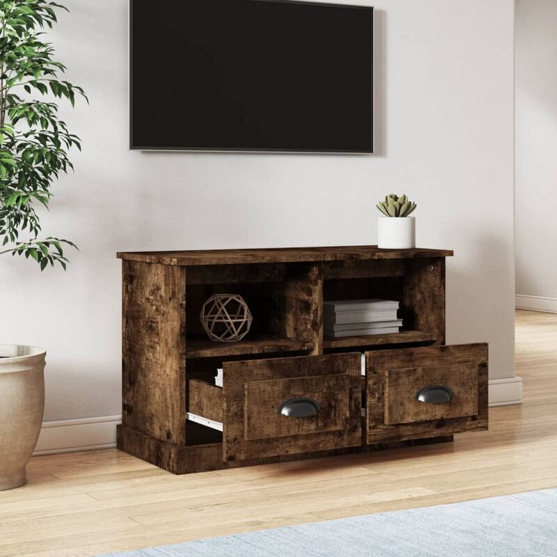 Mobile Porta TV，Mobili TV，Supporto per TV da Soggiorno Rovere Fumo 80x35x50  cm in Legno Multistrato NVIW82540 BonneVie