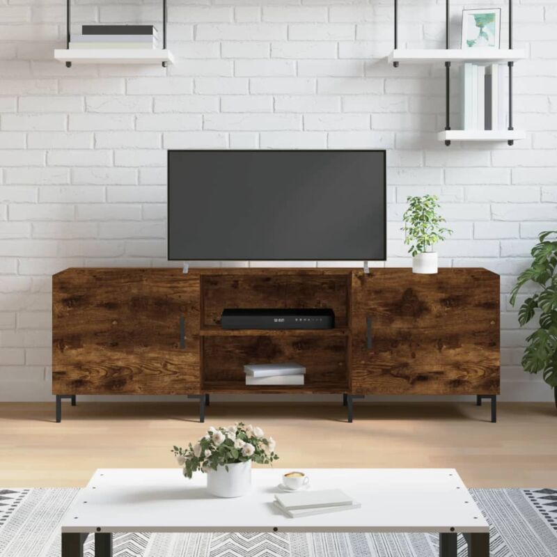 [en.casa] Mobiletto TV Tavolino Porta TV con Scomparti e Ante Mobile Basso  Stand TV e Centri Multimediali 46 x 140 x 30 cm - Effetto Rovere/Antracite