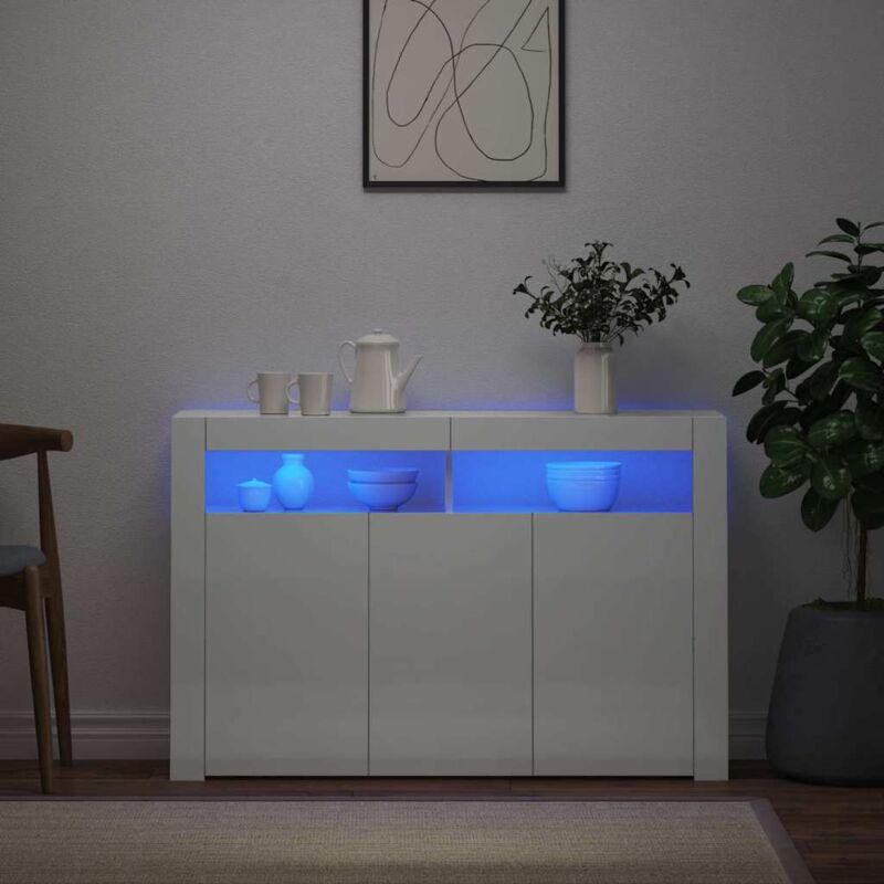 Credenza Moderna，Madia da cucina，Mobile Buffet，Armadio da Cucina con Luci  LED Bianco Lucido 115,5x30x75 cm VMOE63633 BonneVie